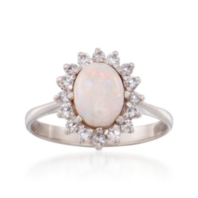 C. 1990 Vintage Opal Ring With .45 ct. t.w. CZs in 14kt White Gold. Size 8 &mdash; Alt Image 1