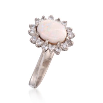 C. 1990 Vintage Opal Ring With .45 ct. t.w. CZs in 14kt White Gold. Size 8 &mdash; Alt Image 3
