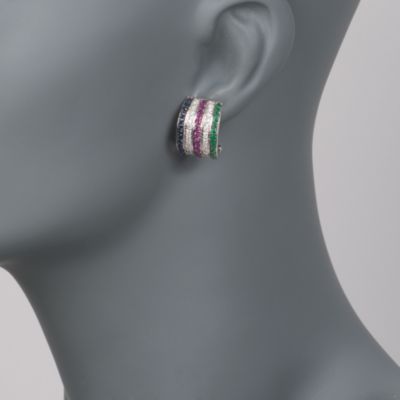C. 1980 Vintage 1.35 ct. t.w. Multi-Gem and .75 ct. t.w. Diamond Hoop Earrings in 14kt White Gold &mdash; Alt Image 2
