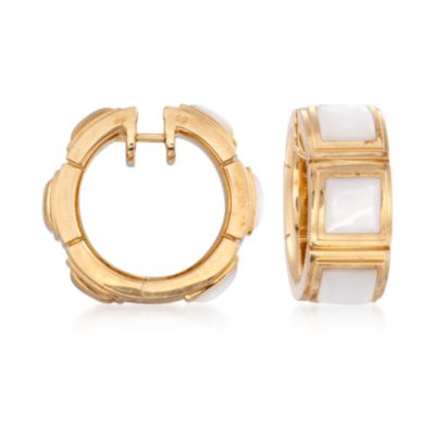 C. 2000 Vintage Mauboussin Square Mother-Of-Pearl Hoop Earrings in 18kt Yellow Gold &mdash; Alt Image 1