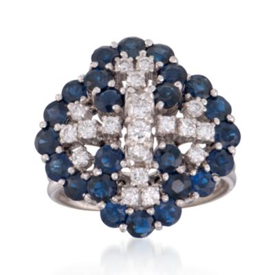 C. 1990 Vintage 3.60 ct. t.w. Sapphire and .60 ct. t.w. Diamond Ring in 14kt White Gold. Size 6.5 &mdash; Alt Image 1