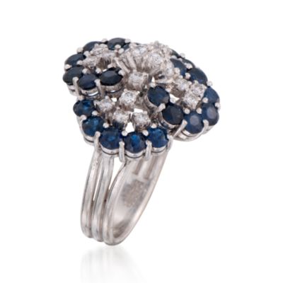 C. 1990 Vintage 3.60 ct. t.w. Sapphire and .60 ct. t.w. Diamond Ring in 14kt White Gold. Size 6.5 &mdash; Alt Image 3