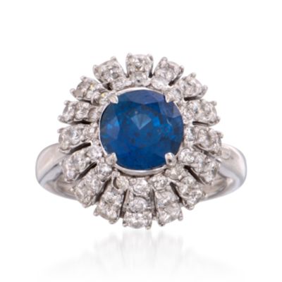 C. 2000 Vintage 2.75 Carat Sapphire and 1.60 ct. t.w. Diamond Ring in 14kt White Gold. Size 7 &mdash; Alt Image 1