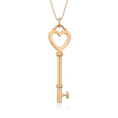 C. 2012 Vintage Tiffany Jewelry 18kt Yellow Gold Heart Key Pendant Necklace. 24" &mdash; Alt Image 1