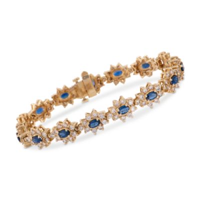 C. 1990 Vintage 4.15 ct. t.w. Sapphire and 5.40 ct. t.w. Diamond Bracelet in 14kt Yellow Gold. 7.5" &mdash; Alt Image 1