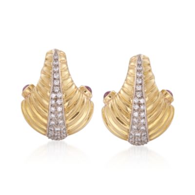 C. 1980 Vintage .75 ct. t.w. Ruby and 1.00 ct. t.w. Diamond Earrings in 18kt Two-Tone Gold &mdash; Alt Image 1