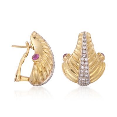 C. 1980 Vintage .75 ct. t.w. Ruby and 1.00 ct. t.w. Diamond Earrings in 18kt Two-Tone Gold &mdash; Alt Image 3