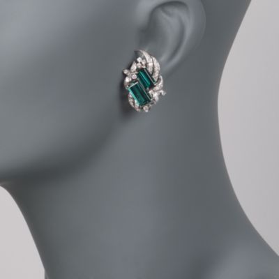 C. 1950 Vintage 8.80 ct. t.w. Green Tourmaline and 1.40 ct. t.w. Diamond Earrings in Two-Tone &mdash; Alt Image 2