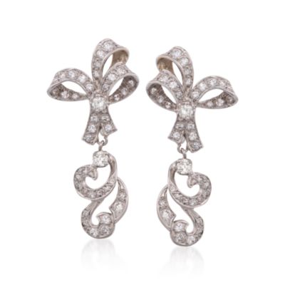 C. 1990 Vintage 1.50 ct. t.w. Diamond Bow Drop Earrings in 14kt White Gold &mdash; Alt Image 1