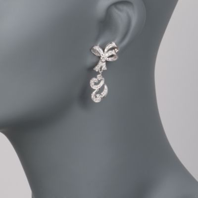 C. 1990 Vintage 1.50 ct. t.w. Diamond Bow Drop Earrings in 14kt White Gold &mdash; Alt Image 2