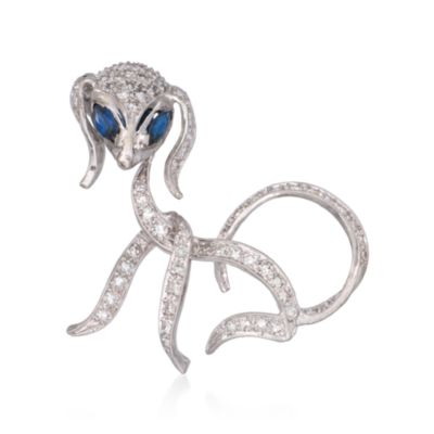 C. 1990 Vintage 1.30 ct. t.w. Diamond and .30 ct. t.w. Sapphire Dog Pin in 14kt White Gold &mdash; Alt Image 1
