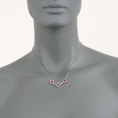 Gregg Ruth 1.63 ct. t.w. Ruby and .50 ct. t.w. Diamond Floral Necklace in 18kt White Gold. 16" &mdash; Alt Image 2