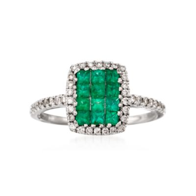 Gregg Ruth .49 ct. t.w. Emerald and .27 ct. t.w. Diamond Ring in 18kt White Gold &mdash; Alt Image 1