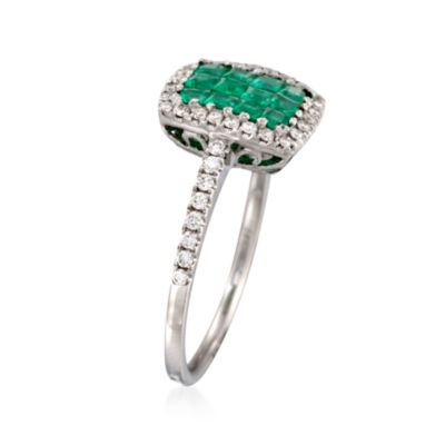 Gregg Ruth .49 ct. t.w. Emerald and .27 ct. t.w. Diamond Ring in 18kt White Gold &mdash; Alt Image 3