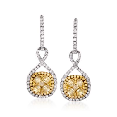 Gregg Ruth 1.40 ct. t.w. Fancy Yellow Diamond and .56 ct. t.w. White Diamond Drop Earrings in 18kt White Gold &mdash; Alt Image 1