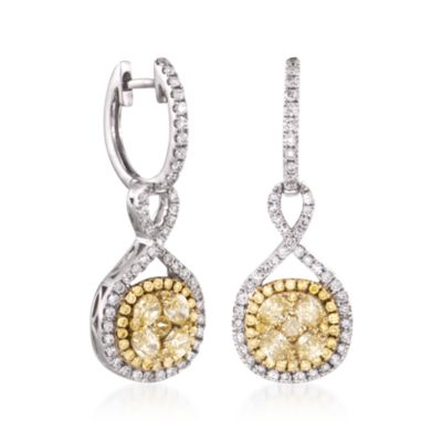 Gregg Ruth 1.40 ct. t.w. Fancy Yellow Diamond and .56 ct. t.w. White Diamond Drop Earrings in 18kt White Gold &mdash; Alt Image 3