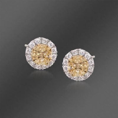 Gregg Ruth 1.55 ct. t.w. Fancy Yellow Diamond and 1.13 ct. t.w. White Diamond Stud Earrings in 18kt White Gold &mdash; Alt Image 1