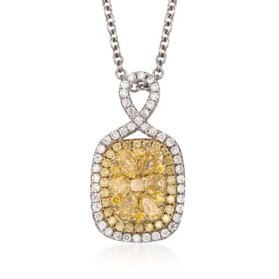 Gregg Ruth 1.24 ct. t.w. Fancy Yellow Diamond and .27 ct. t.w. White Diamond Pendant Necklace in 18kt White Gold. 18" &mdash; Alt Image 1
