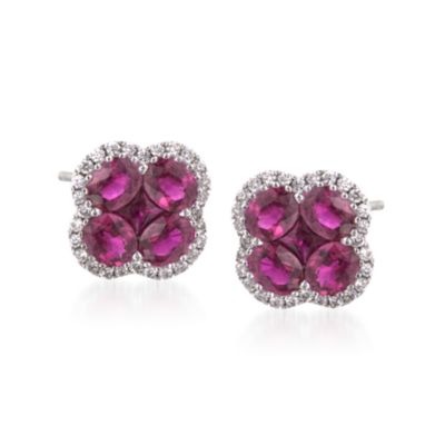 Gregg Ruth 2.65 ct. t.w. Ruby and .28 ct. t.w. Diamond Floral Stud Earrings in 18kt White Gold &mdash; Alt Image 1
