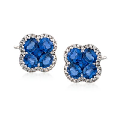 Gregg Ruth 2.60 ct. t.w. Sapphire and .28 ct. t.w. Diamond Floral Stud Earrings in 18kt White Gold &mdash; Alt Image 1