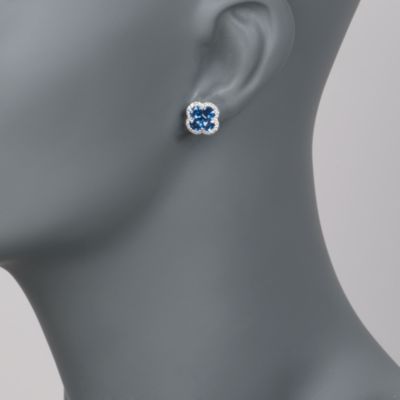 Gregg Ruth 2.60 ct. t.w. Sapphire and .28 ct. t.w. Diamond Floral Stud Earrings in 18kt White Gold &mdash; Alt Image 2