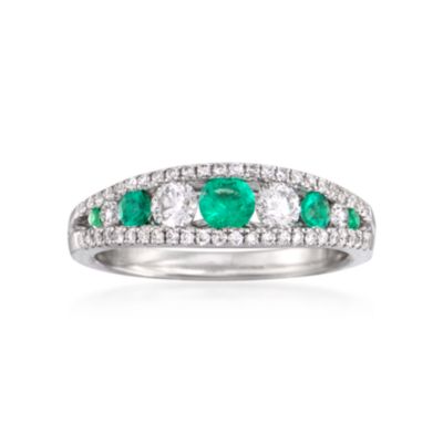 Gregg Ruth .30 ct. t.w. Emerald and .52 ct. t.w. Diamond Ring in 18kt White Gold &mdash; Alt Image 1
