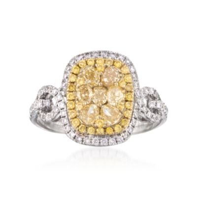 Gregg Ruth 1.14 ct. t.w. Fancy Yellow Diamond and .37 ct. t.w. White Diamond Ring in 18kt White Gold. Size 6.5 &mdash; Alt Image 1