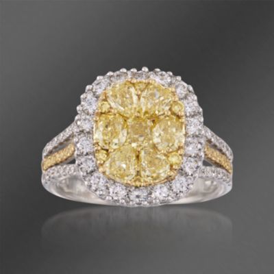 Gregg Ruth 1.81 ct. t.w. Fancy Yellow Diamond and .94 ct. t.w. Diamond Cluster Ring in 18kt White Gold. Size 6.5 &mdash; Alt Image 1