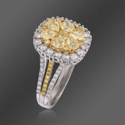 Gregg Ruth 1.81 ct. t.w. Fancy Yellow Diamond and .94 ct. t.w. Diamond Cluster Ring in 18kt White Gold. Size 6.5 &mdash; Alt Image 3