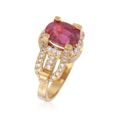C. 2000 Vintage 3.95 Carat Pink Tourmaline and .90 ct. t.w. Diamond Ring in 18kt Yellow Gold. Size 10 &mdash; Alt Image 3