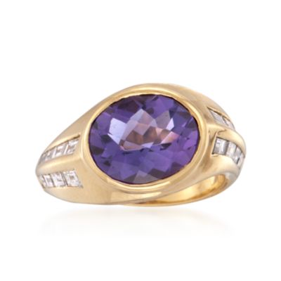 C. 1980 Vintage 3.20 Carat Amethyst and .80 ct. t.w. Diamond Ring in 18kt Yellow Gold. Size 5.75 &mdash; Alt Image 1