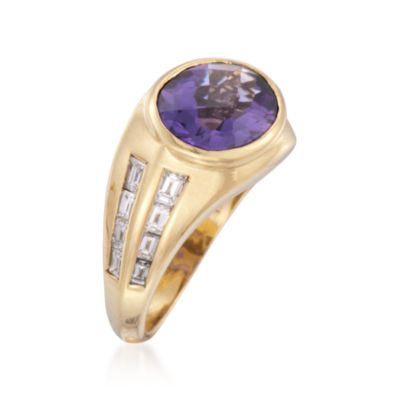 C. 1980 Vintage 3.20 Carat Amethyst and .80 ct. t.w. Diamond Ring in 18kt Yellow Gold. Size 5.75 &mdash; Alt Image 3