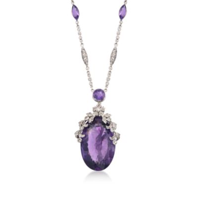 C. 2000 Vintage 65.40 ct. t.w. Amethyst and 1.70 ct. t.w. Diamond Necklace in 14kt White Gold. 16" &mdash; Alt Image 1