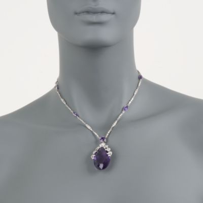 C. 2000 Vintage 65.40 ct. t.w. Amethyst and 1.70 ct. t.w. Diamond Necklace in 14kt White Gold. 16" &mdash; Alt Image 2