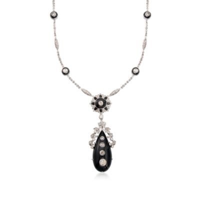 C. 2000 Vintage Black Onyx and 5.00 ct. t.w. Diamond Necklace in 14kt White Gold. 16" &mdash; Alt Image 1