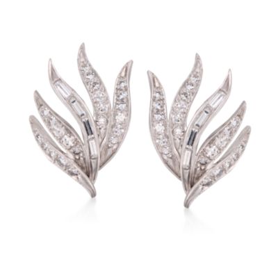 C. 1970 Vintage 1.45 ct. t.w. Floral Diamond Earrings in Platinum &mdash; Alt Image 1