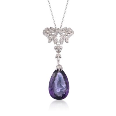 C. 2000 Vintage 18.30 Carat Amethyst and 1.00 ct. t.w. Diamond Pendant Necklace in 14kt White Gold. 16" &mdash; Alt Image 1