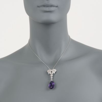 C. 2000 Vintage 18.30 Carat Amethyst and 1.00 ct. t.w. Diamond Pendant Necklace in 14kt White Gold. 16" &mdash; Alt Image 2