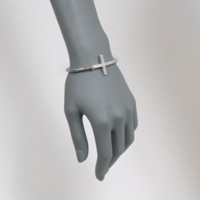 Andrea Candela Diamond Sideways Cross Bangle Bracelet in Two-Tone. 7" &mdash; Alt Image 2