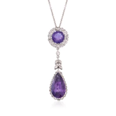 C. 2000 Vintage 6.95 ct. t.w. Amethyst and .65 ct. t.w. Diamond Pendant Necklace in 14kt White Gold. 16" &mdash; Alt Image 1