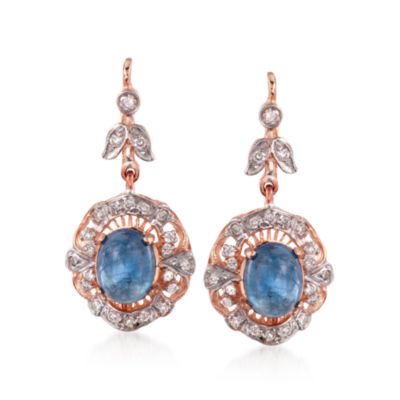 C. 2000 Vintage 6.60 ct. t.w. Cabochon Sapphire and .50 ct. t.w. Diamond Earrings in 14kt Rose Gold &mdash; Alt Image 1