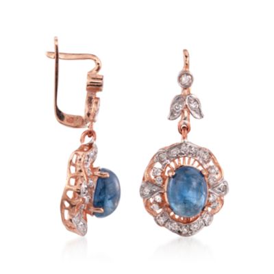 C. 2000 Vintage 6.60 ct. t.w. Cabochon Sapphire and .50 ct. t.w. Diamond Earrings in 14kt Rose Gold &mdash; Alt Image 3
