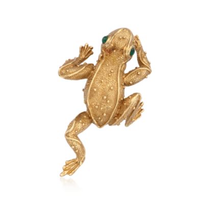 C. 1980 Vintage Henry Dunay .36 ct. t.w. Emerald Frog Pin in 18kt Yellow Gold &mdash; Alt Image 1