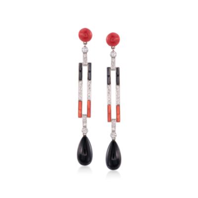 C. 2000 Vintage .70 ct. t.w. Diamond and Mixed Stone Drop Earrings in 18kt White Gold &mdash; Alt Image 1