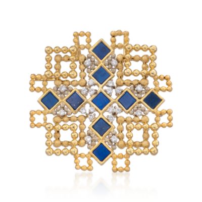 C. 1980 Vintage Spitzer and Furman Lapis and .75 ct. t.w. Diamond Pin Pendant in 18kt Yellow Gold &mdash; Alt Image 1