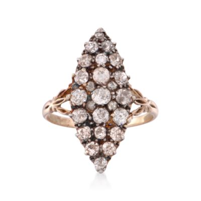 C.1900 Vintage 1.90 ct. t.w. Diamond Navette Ring in 10kt Yellow Gold. Size 10 &mdash; Alt Image 1