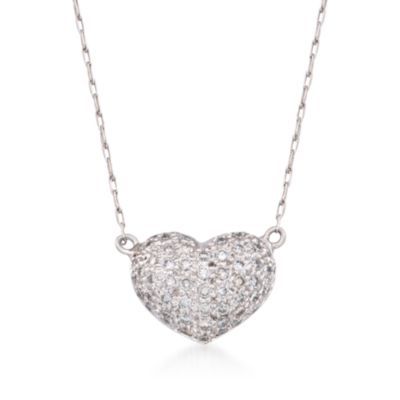 C. 1990 Vintage .65 ct. t.w. Pave Diamond Puffed Heart Necklace in 14kt White Gold. 16" &mdash; Alt Image 1