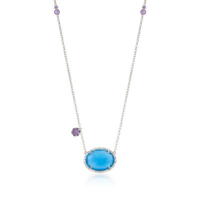 Blue Chalcedony Necklace With White Topaz and Amethyst in Sterling Silver. 18" &mdash; Alt Image 1