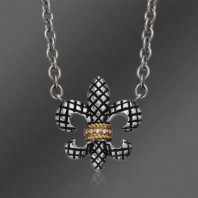Andrea Candela Diamond Fleur-De-Lis Necklace in Two-Tone. 17" &mdash; Alt Image 1