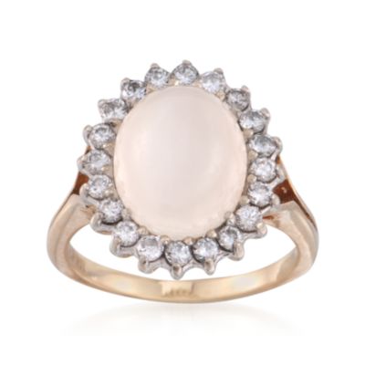 C. 1980 Vintage Cabochon Moonstone and .65 ct. t.w. Diamond Ring in 14kt Yellow Gold. Size 7 &mdash; Alt Image 1